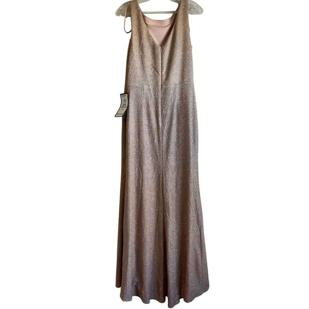 Betsy & Adam Petite Ruffled Shimmer Gown White pink Gold P12